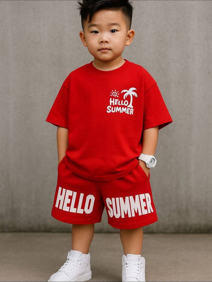 Tropical Oasis Minimalist Crimson Boys Relaxed Outfit